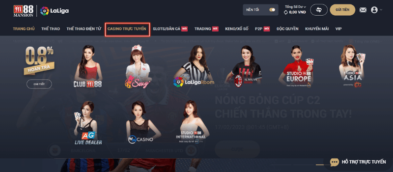 chọn sảnh chơi casino để tham gia rồng hổ m88